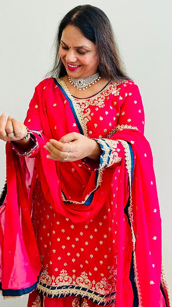 Sands of sindoor Heavy Gotta Embroidery Wedding Wear Palazzo Suit With Dupatta