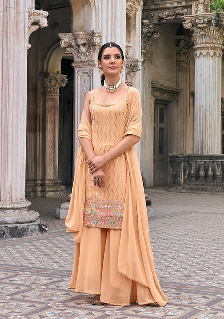 Yallah Peach sharara Embroidered Designer Party Wear Suit