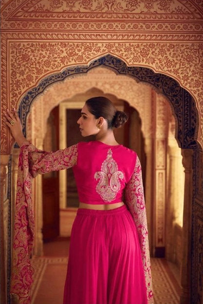 Qasr Couture Pink Embroidered Indo Western Designer Palazzo Set