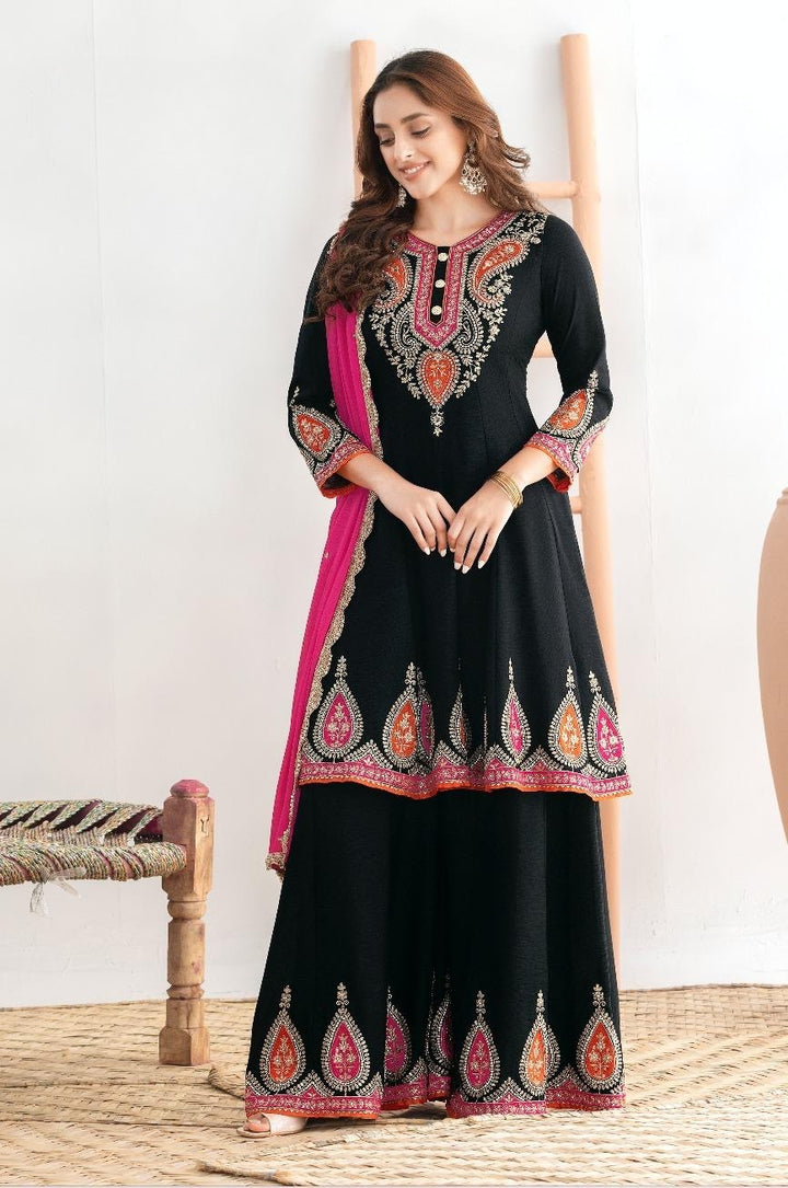 Black Anarkali Embroidered Party Wear Suit