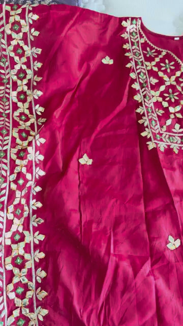 Red Golden Shimmer Crepe Gotta Kaftan Co-ord Set