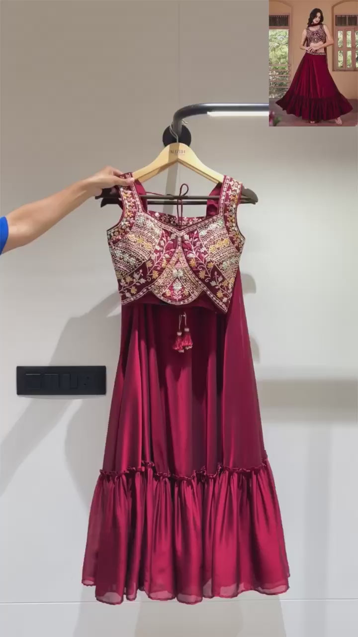 Marsa Majesty Readymade Festive Hand Embroidered Maroon Lehenga Choli