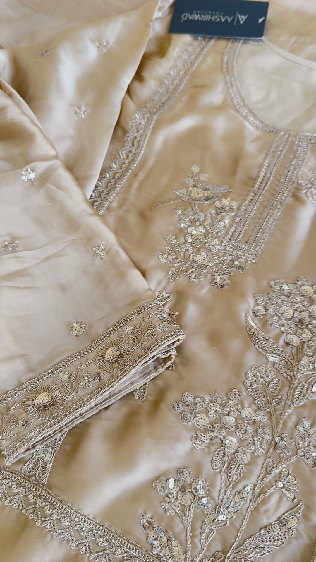 Off White - Golden Embroidered Party Wear Sharara Style Suit Set