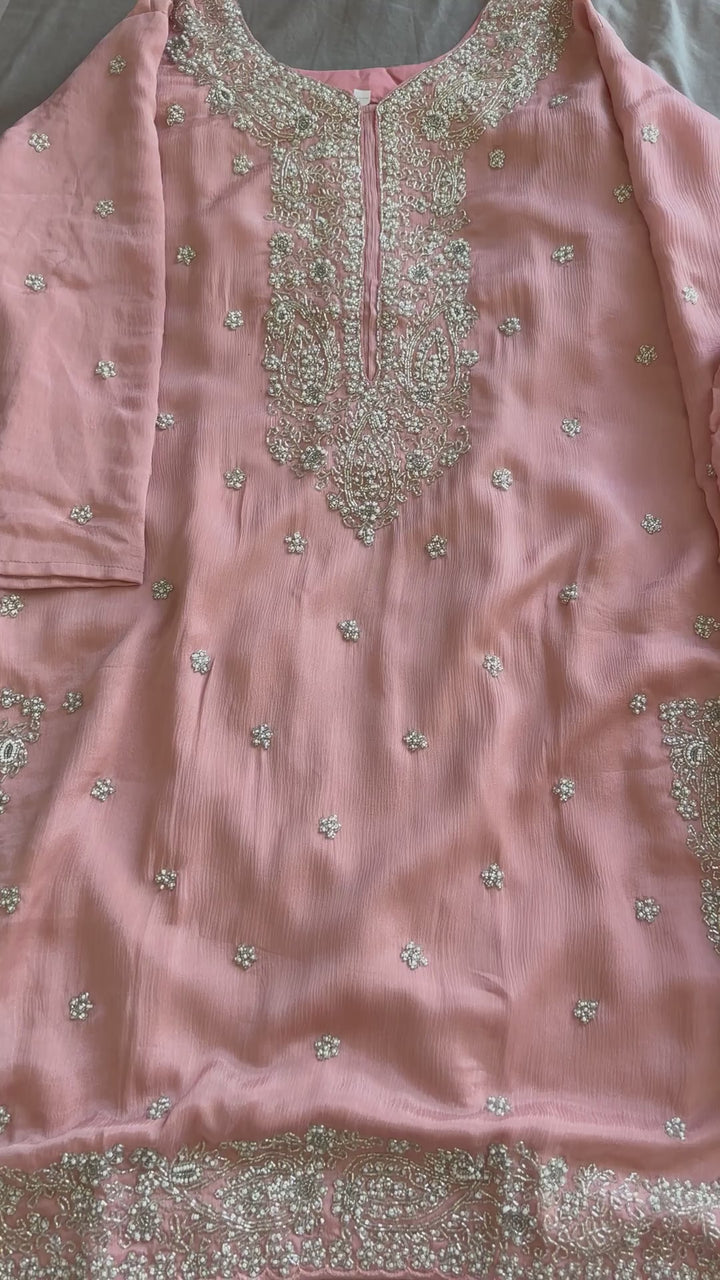 Pink Embroidered Party Wear Sharara Suit Set