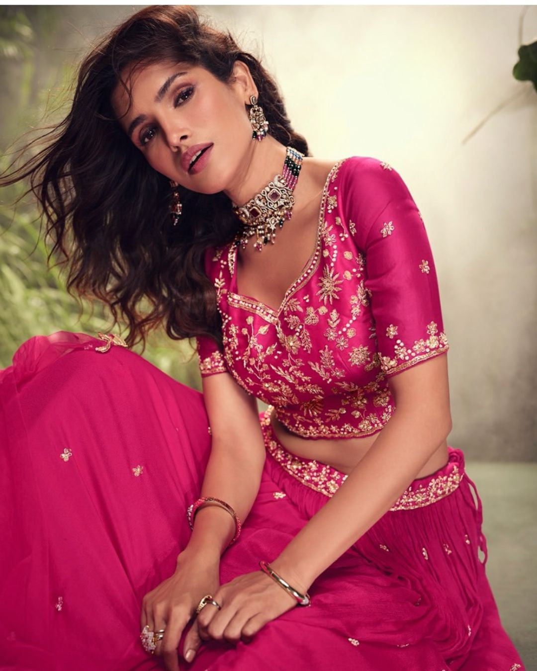 Pink Embroidered Tradtional Lehenga Set